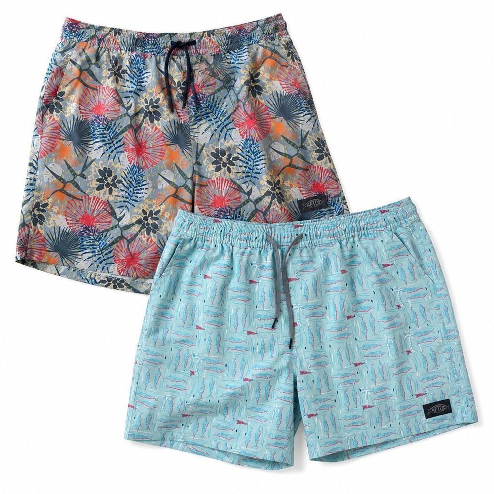 AFTCO Youth Swim Trunks Bundle | Tropical Floral & Fish Print Performance Board